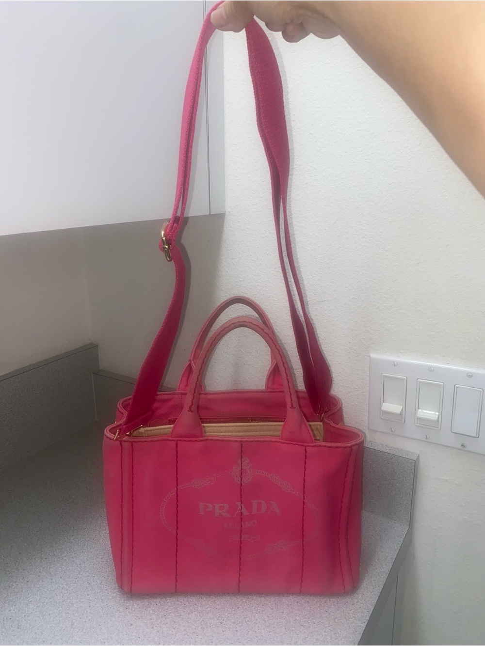 Prada Canapa Pink Canvas Mini Tote Bag With Unbranded Strap GUC - Picture 2 of 15